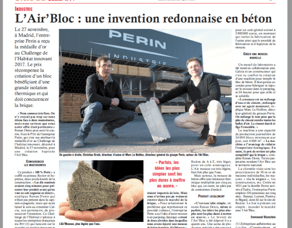 Parution article dans le journal Pays de Redon en 2017